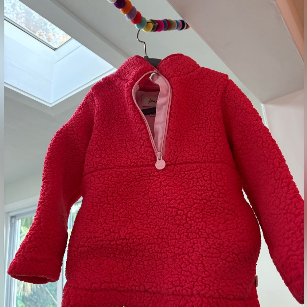 Joules Poppy Red Fleece Pullover Jacket Coat Toddler Kids Unisex Size 5 Year - Picture 7 of 10